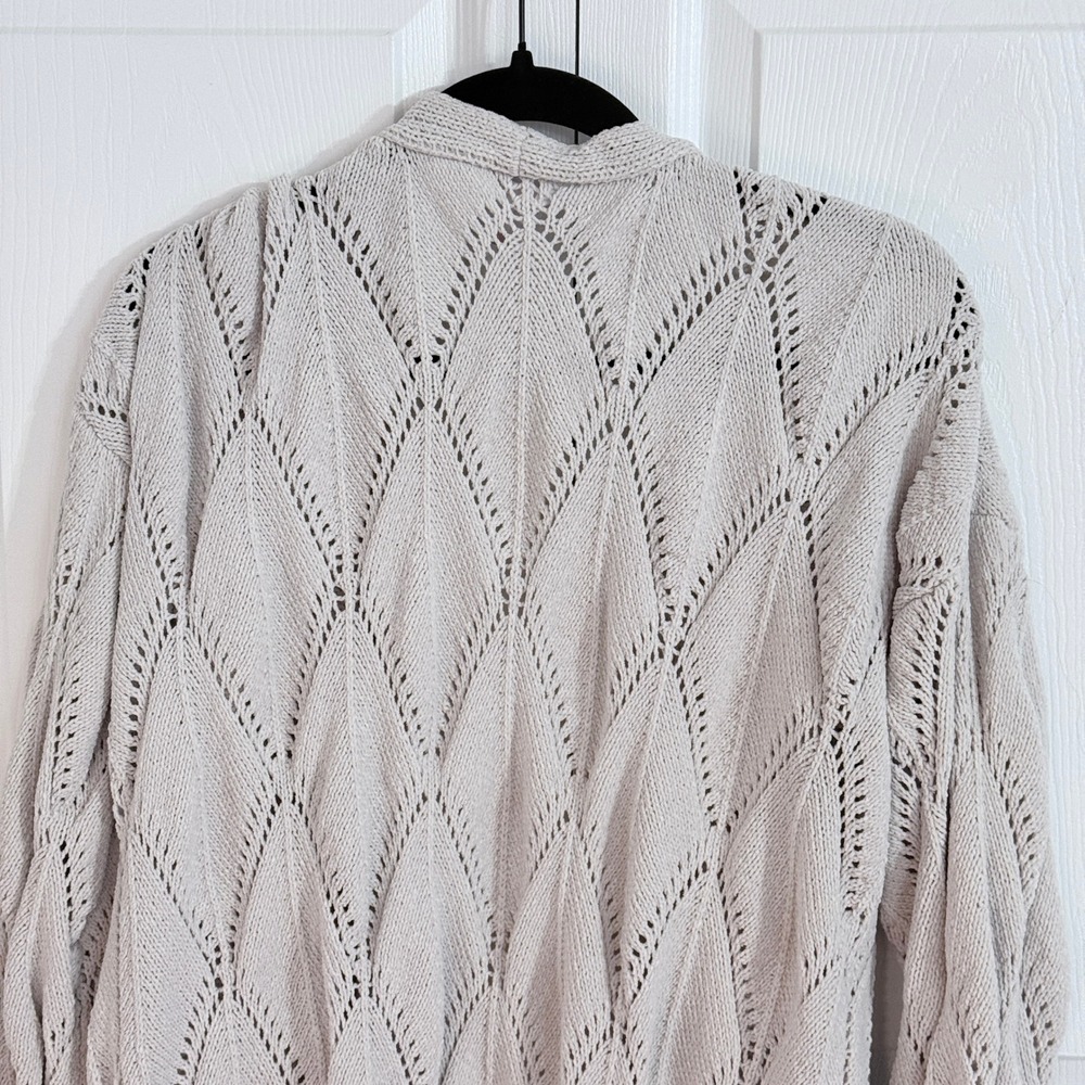 No Boundaries Cardigan XL Beige Pointelle Knit Open Front Long Sleeve Pockets - Picture 4 of 6